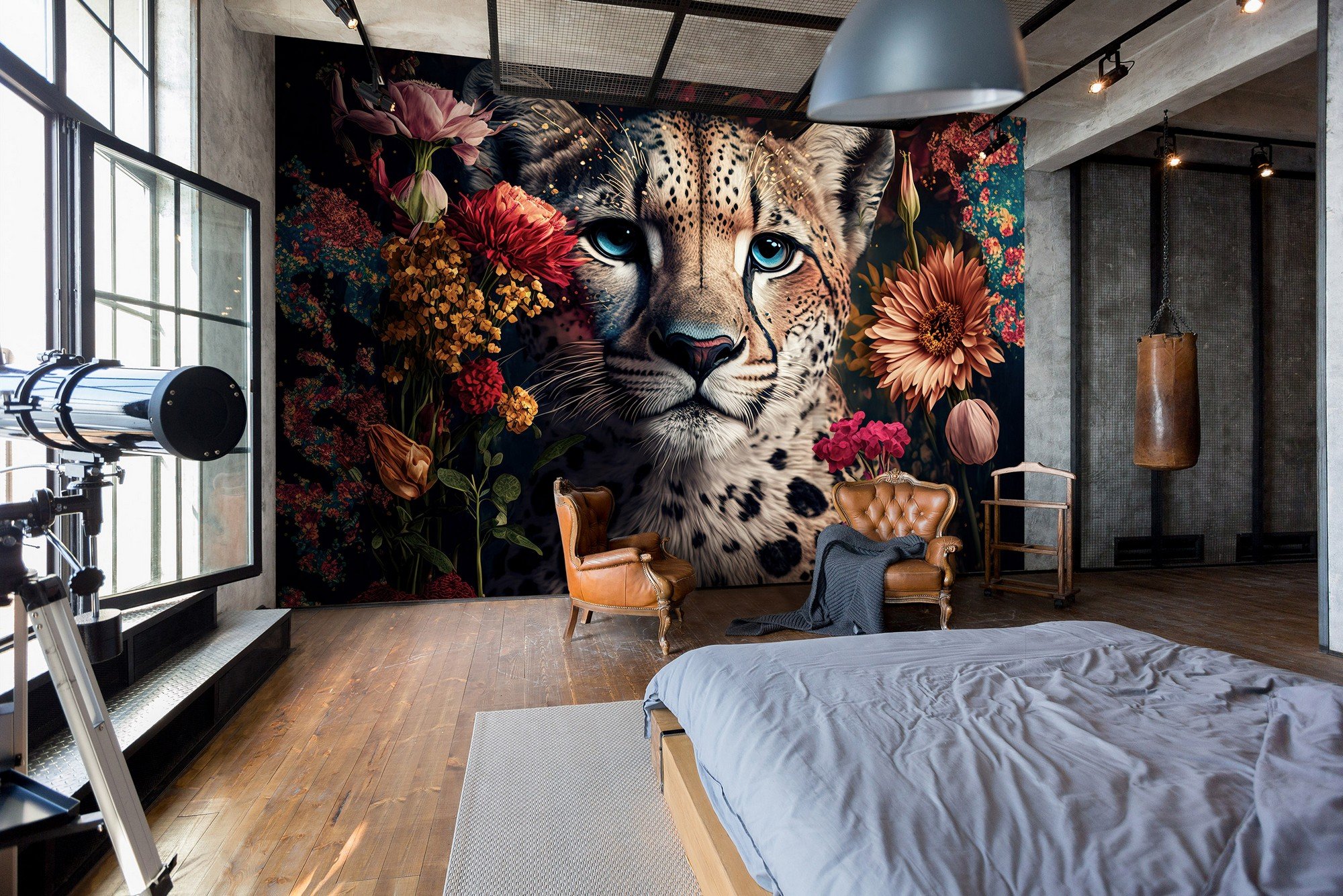 Vlies foto tapeta: Nature flowers cheetah colours - 312x219cm