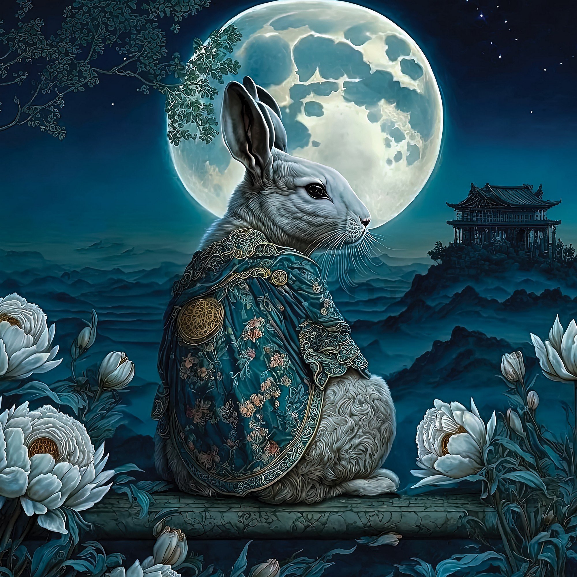 Vlies foto tapeta: Art Orient rabbit moon - 312x219cm
