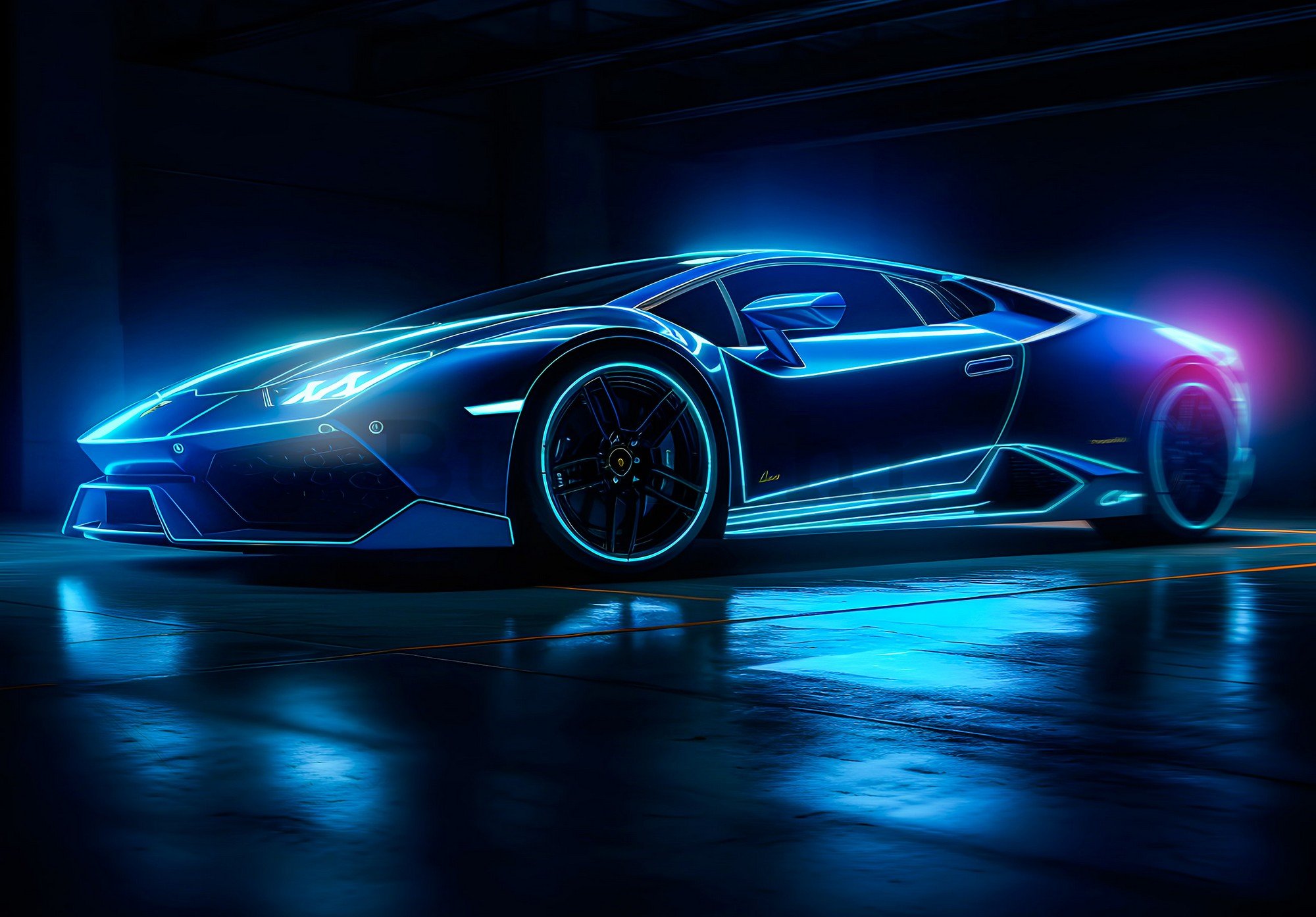 Vlies foto tapeta: Car Lamborghini luxurious neon - 416x254 cm