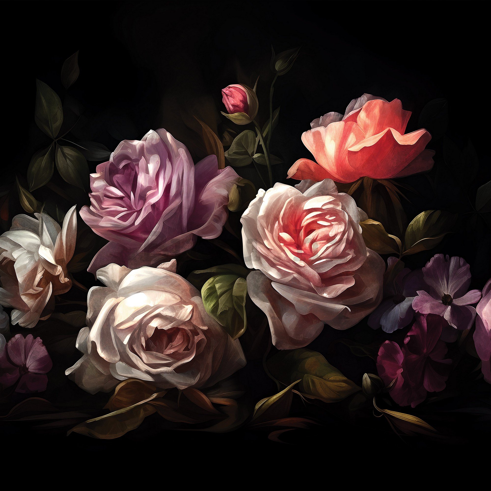 Vlies foto tapeta: Art painting flowers roses - 416x254 cm