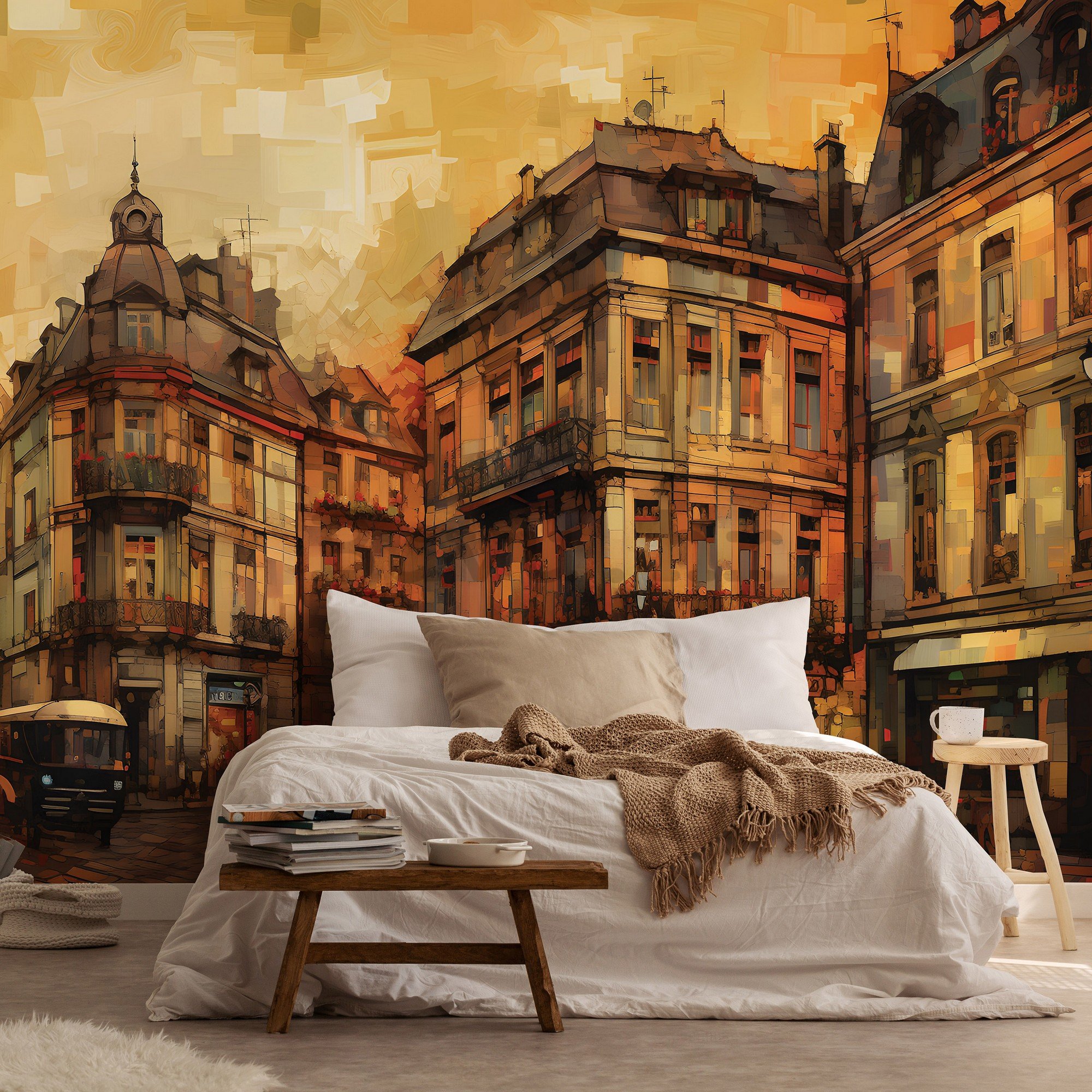 Vlies foto tapeta: City architecture oil-colours painting - 416x254 cm