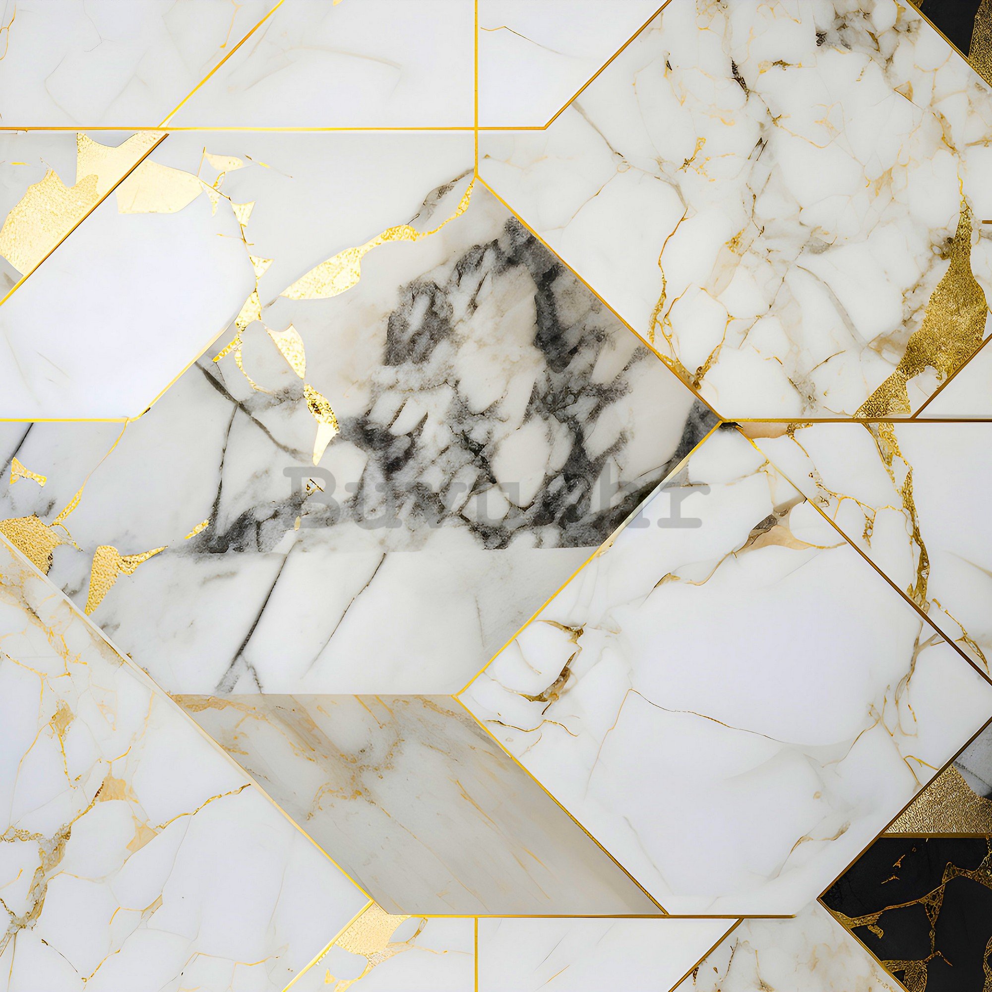 Vlies foto tapeta: Imitation marble gold geometry - 416x254 cm