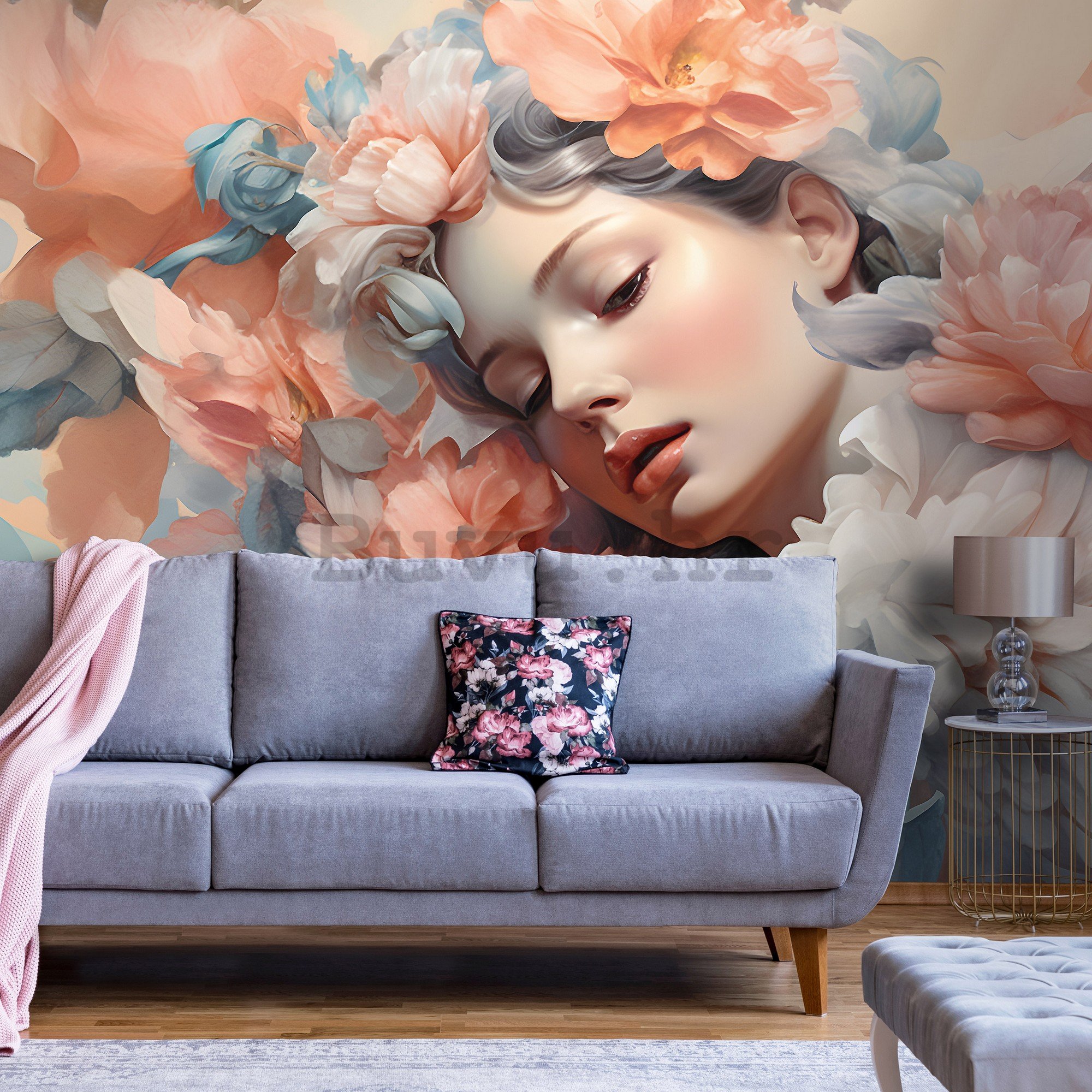 Vlies foto tapeta: Woman flowers pastel elegance (1) - 416x254 cm
