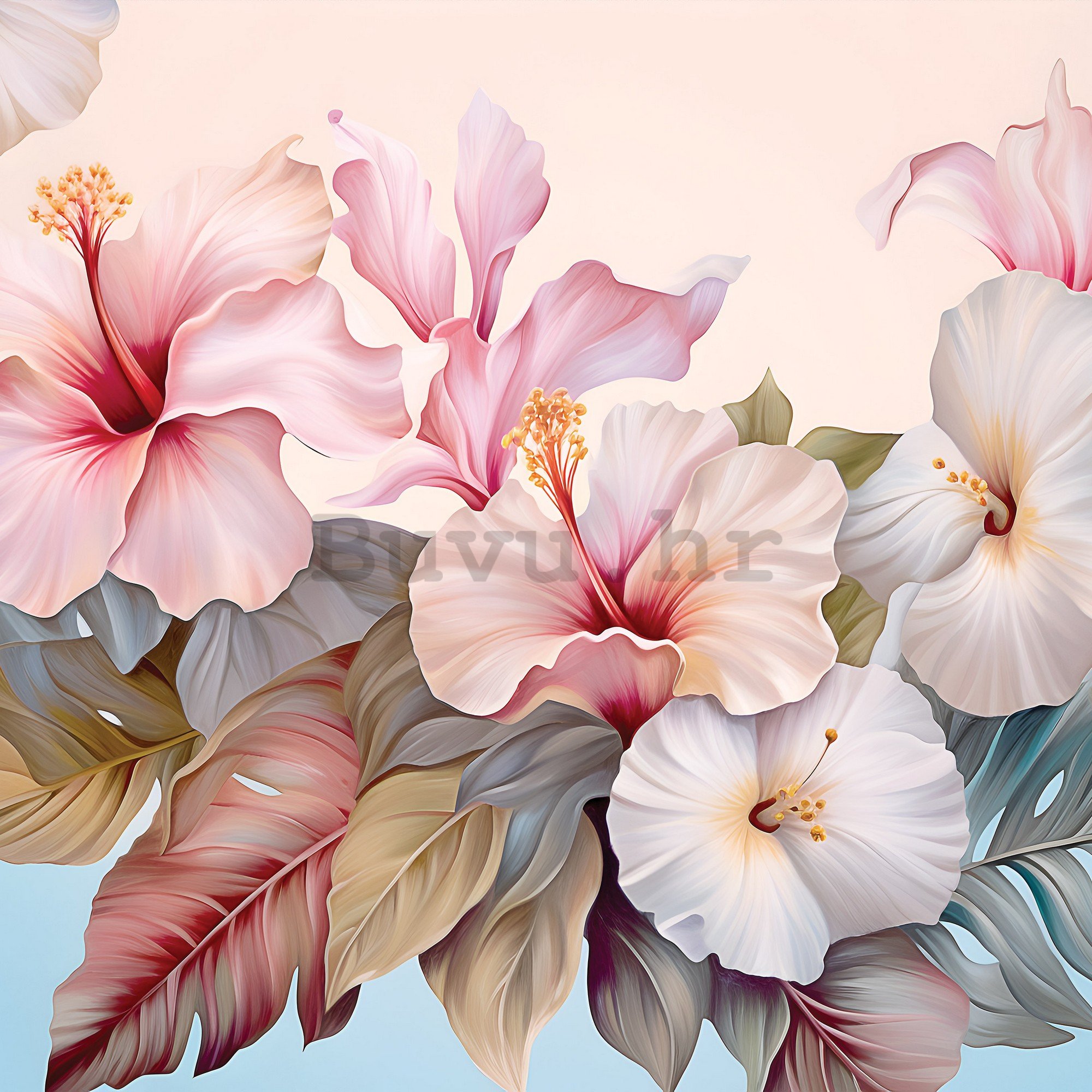 Vlies foto tapeta: Nature flowers hibiscus painting - 416x254 cm
