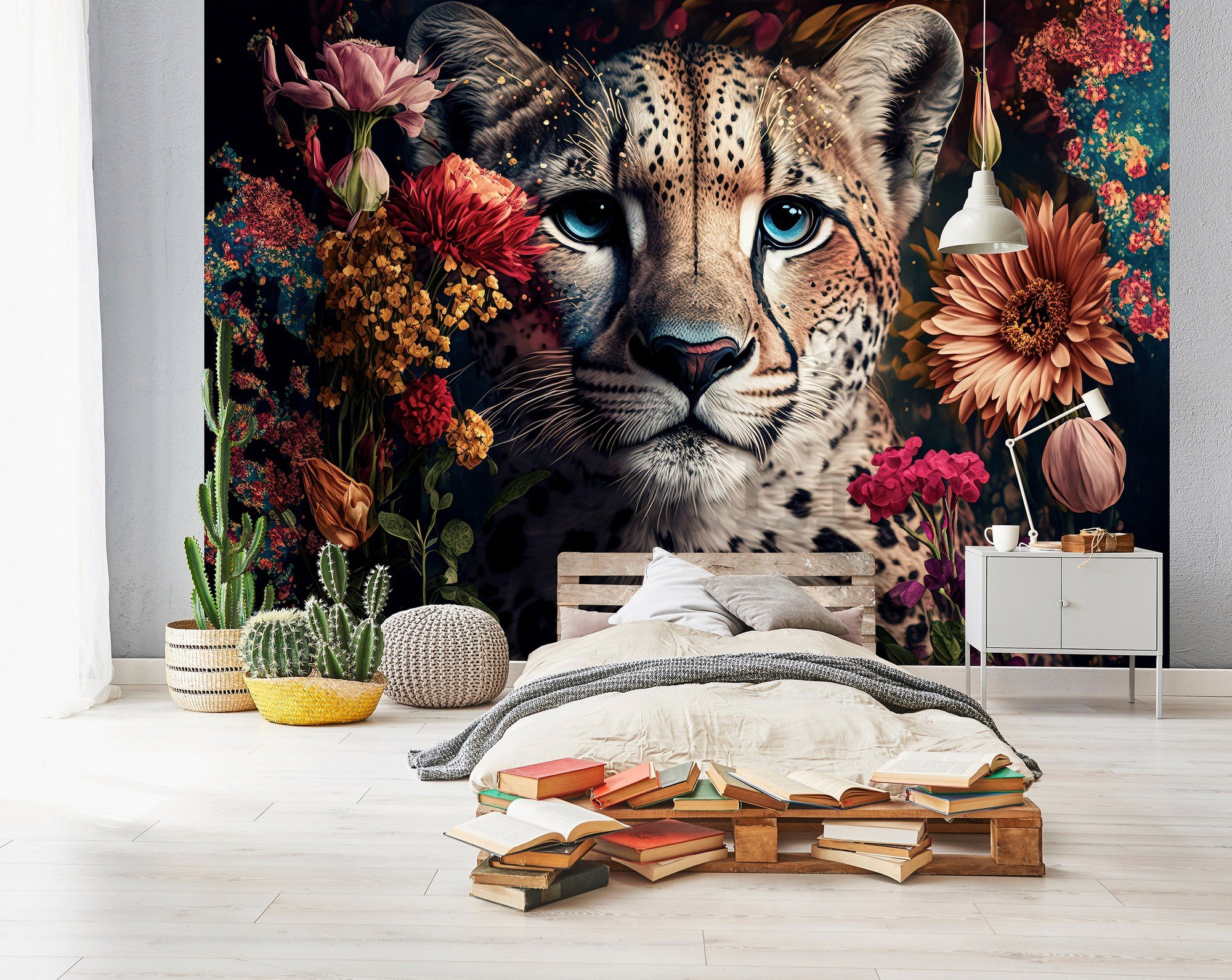 Vlies foto tapeta: Nature flowers cheetah colours - 416x254 cm