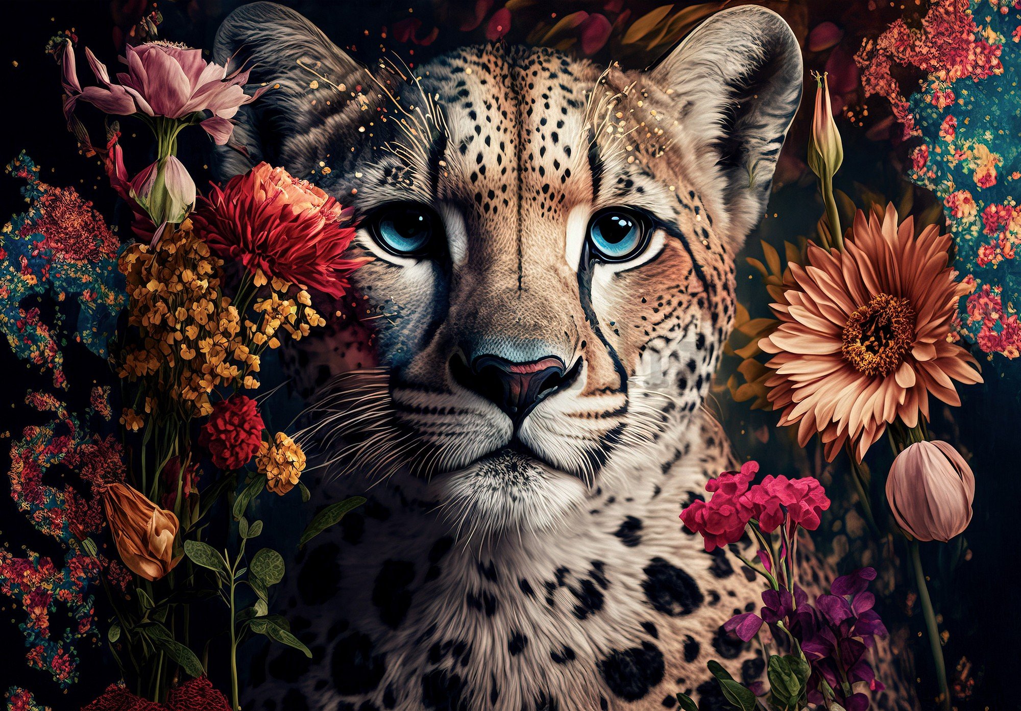 Vlies foto tapeta: Nature flowers cheetah colours - 416x254 cm