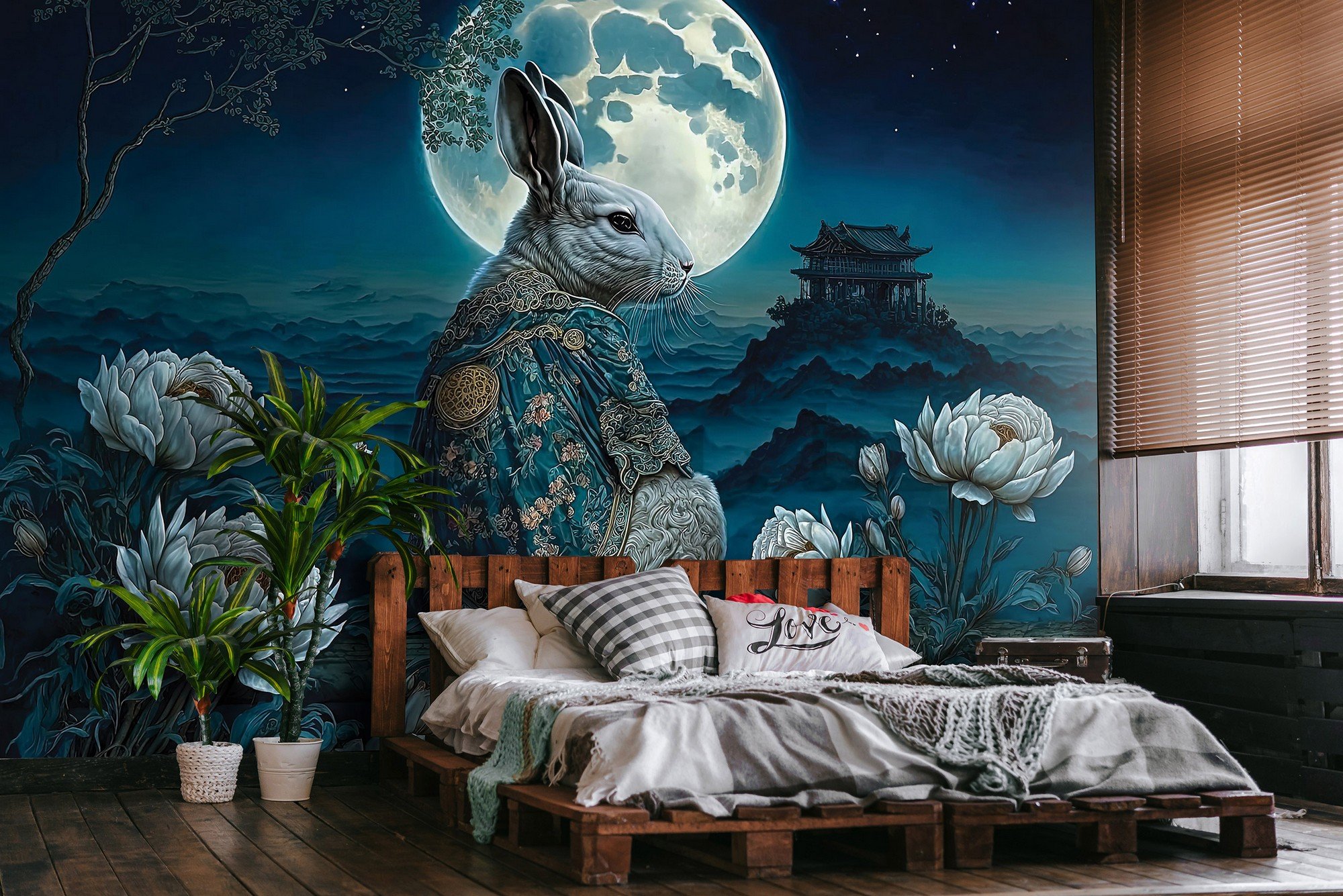Vlies foto tapeta: Art Orient rabbit moon - 416x254 cm