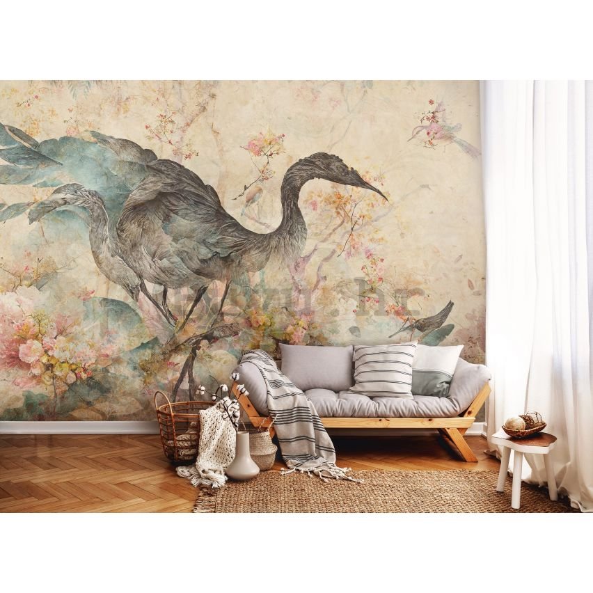 Vlies foto tapeta: Art abstraction bird flowers - 416x254 cm