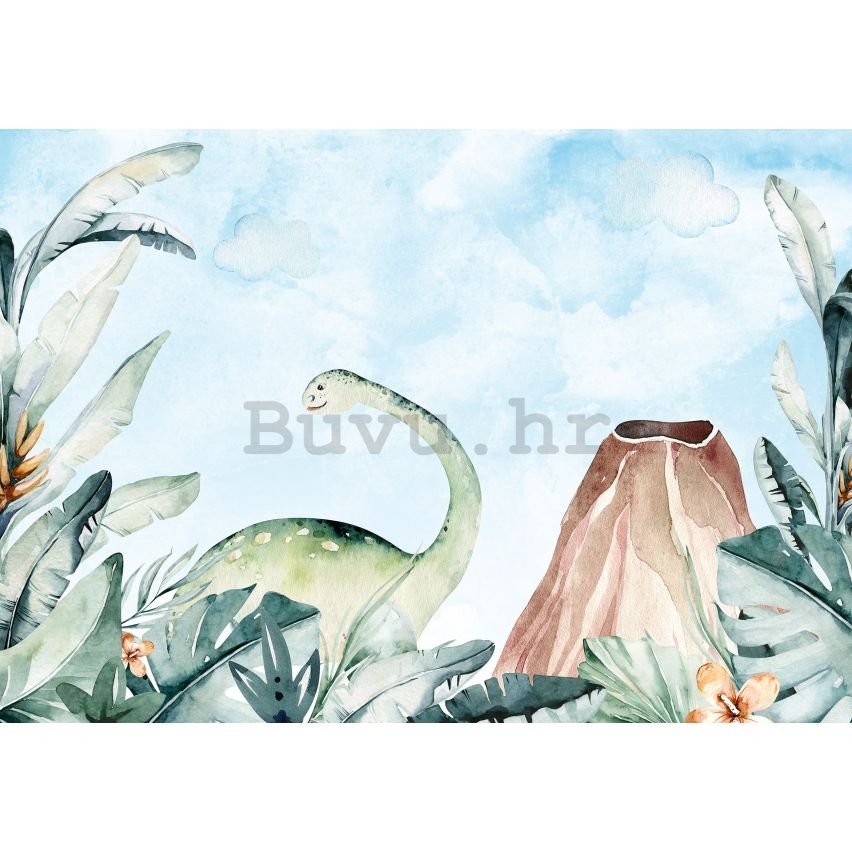 Vlies foto tapeta: For kids dinosaur watercolour - 416x254 cm
