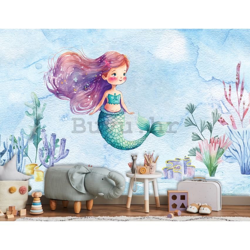 Vlies foto tapeta: For kids mermaid watercolour - 416x254 cm