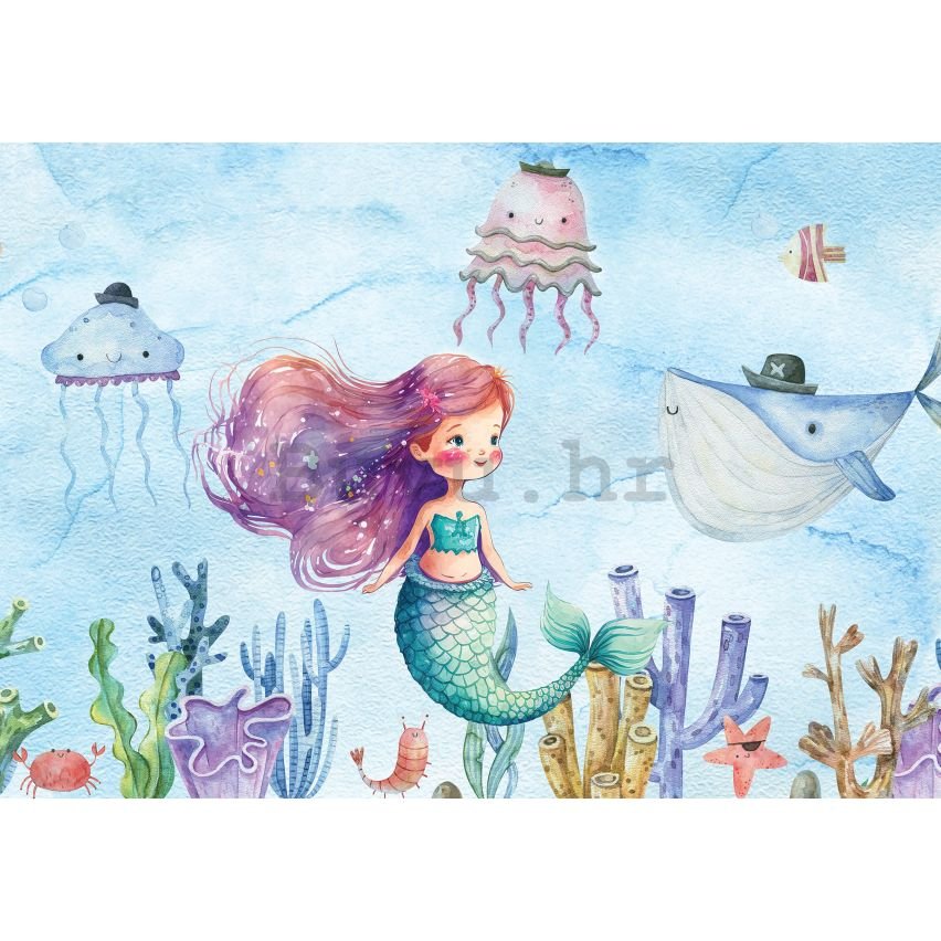 Vlies foto tapeta: For kids mermaid watercolour (1) - 416x254 cm