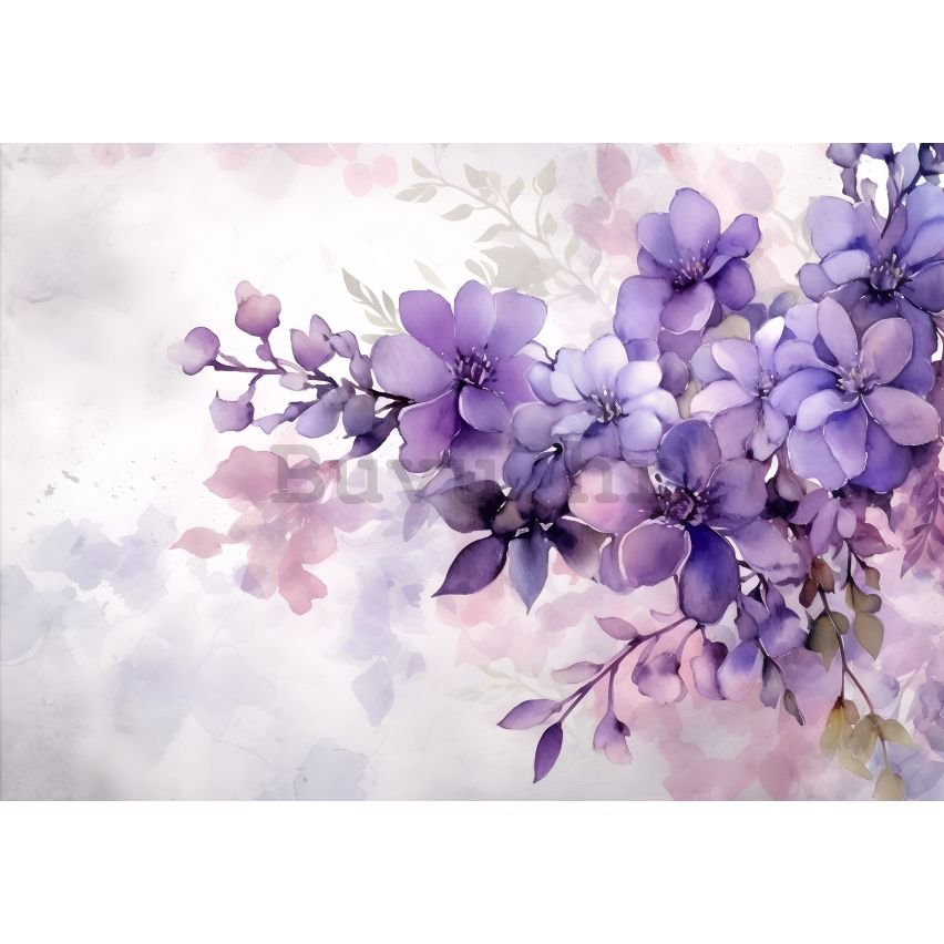 Vlies foto tapeta: Violet Romantic Painted Flowers - 416x254 cm