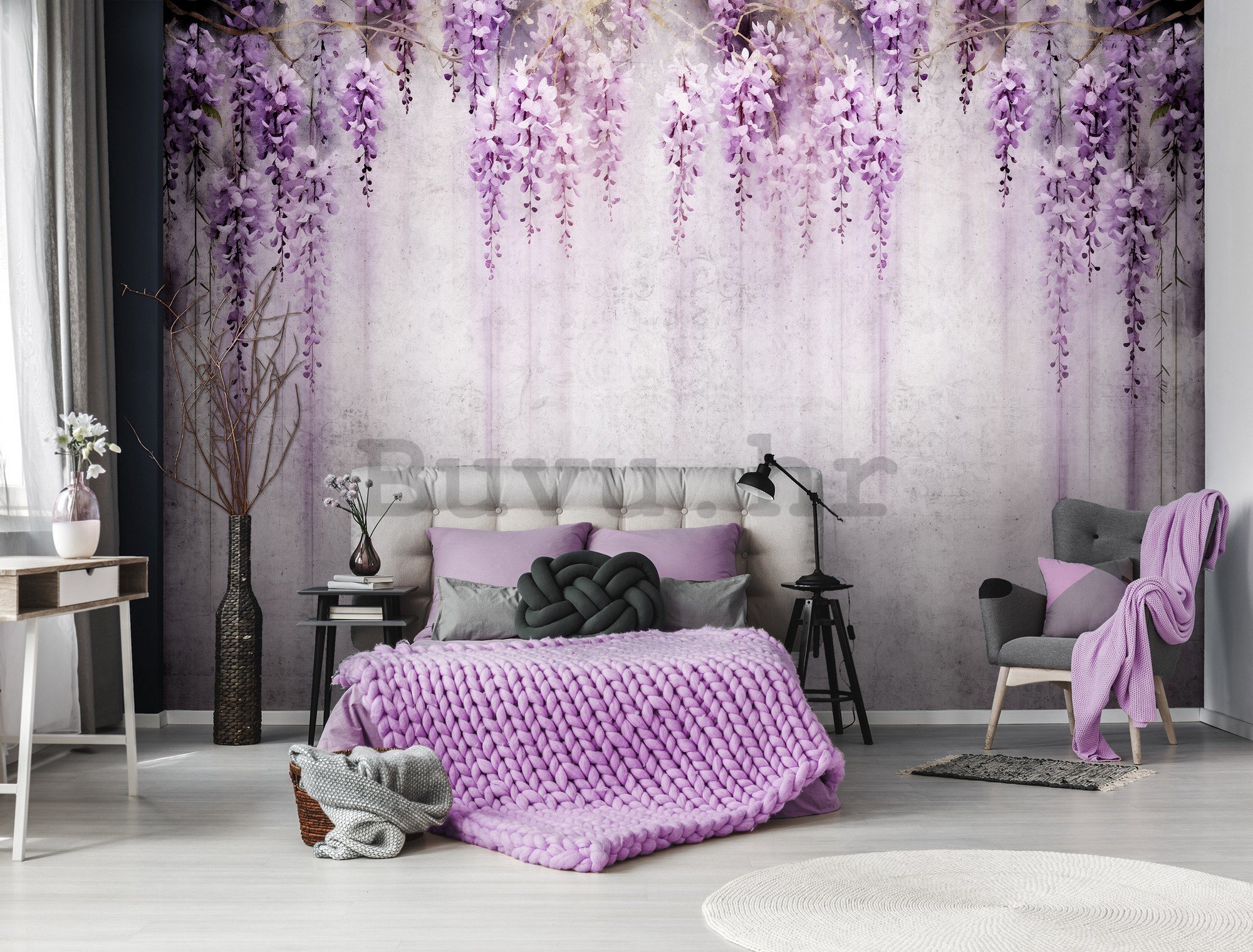 Vlies foto tapeta: Flowers Violet Wisteria Romantic - 416x254 cm