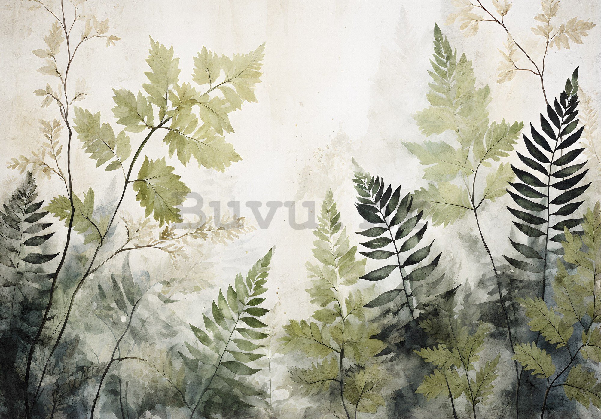 Vlies foto tapeta: Leaves Green Painted - 416x254 cm